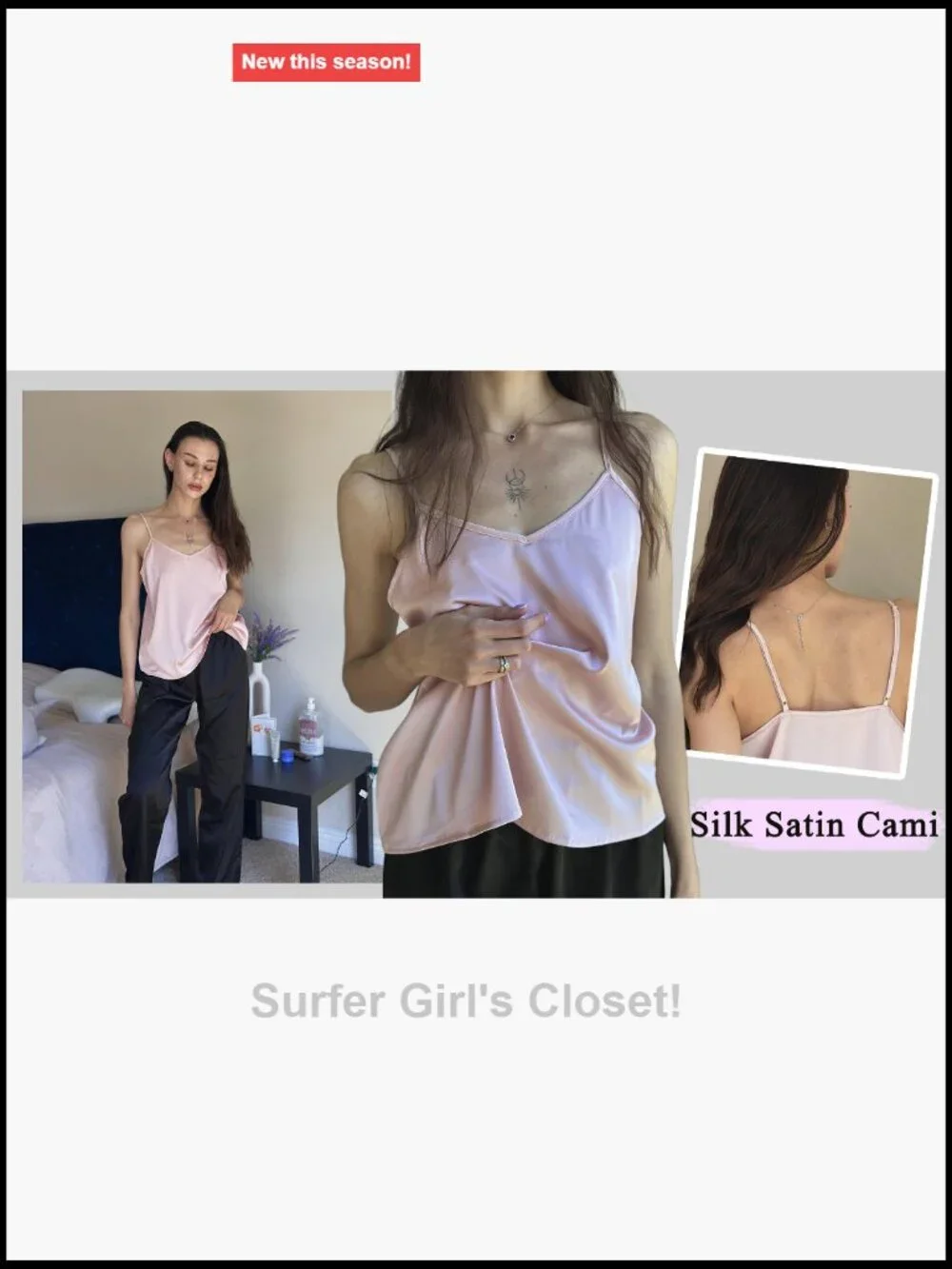 3 Pack Satin Camisole Tank Tops - V-Neck Adjustable Spaghetti Strap Blouses